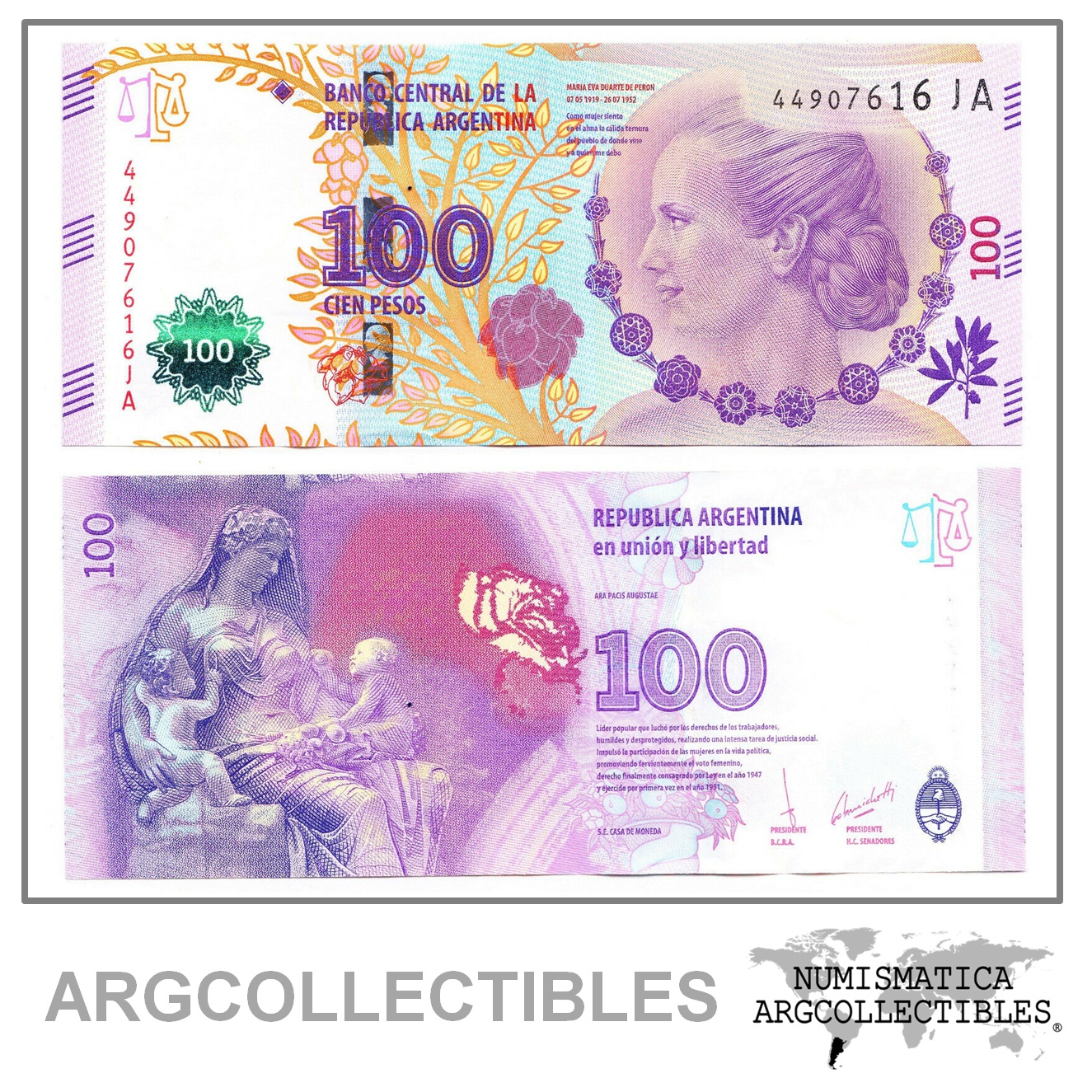 ARGENTINA Billete 100 Pesos P-358c / BOT-4344 UNC 2017 Serie JA