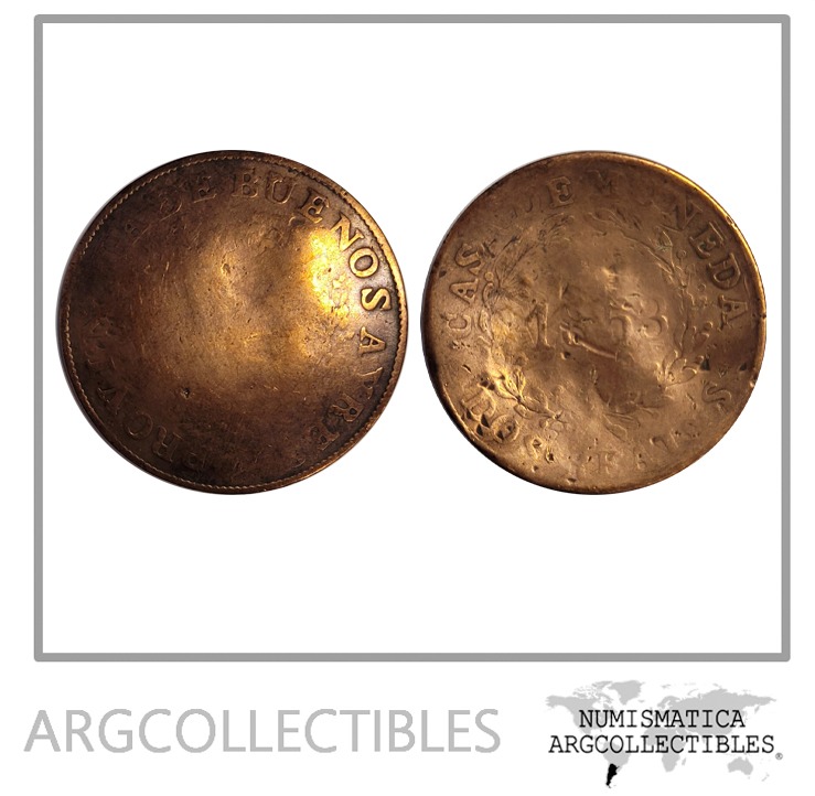Argentina Moneda 2 Reales Cobre 1853 Buenos Aires Km-9 F-