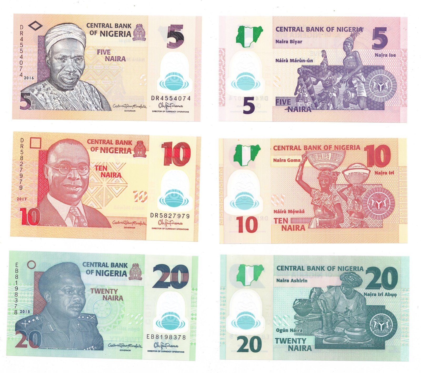Nigeria Lote de 6 Billetes (4 de Polimero) Nairas 2014 - 2019 UNC - Imagen 2
