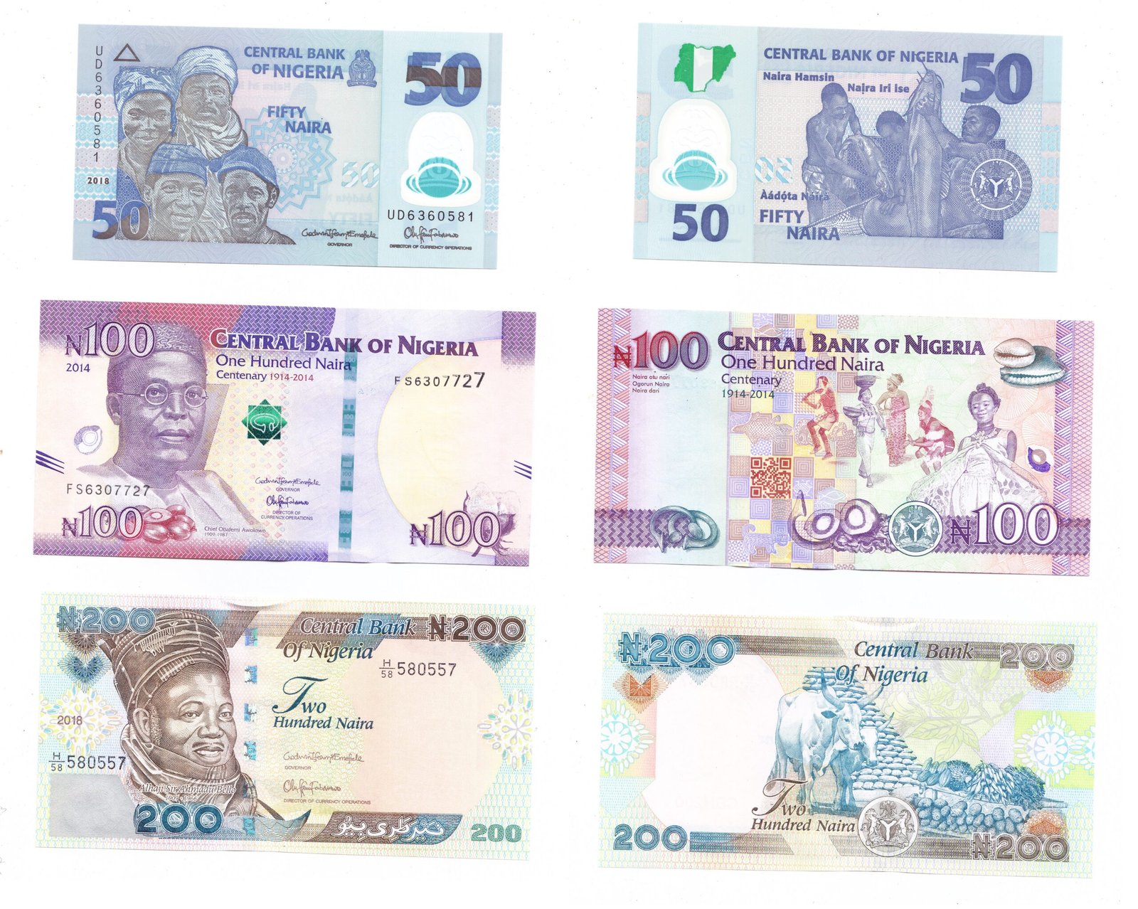 Nigeria Lote de 6 Billetes (4 de Polimero) Nairas 2014 - 2019 UNC - Imagen 3