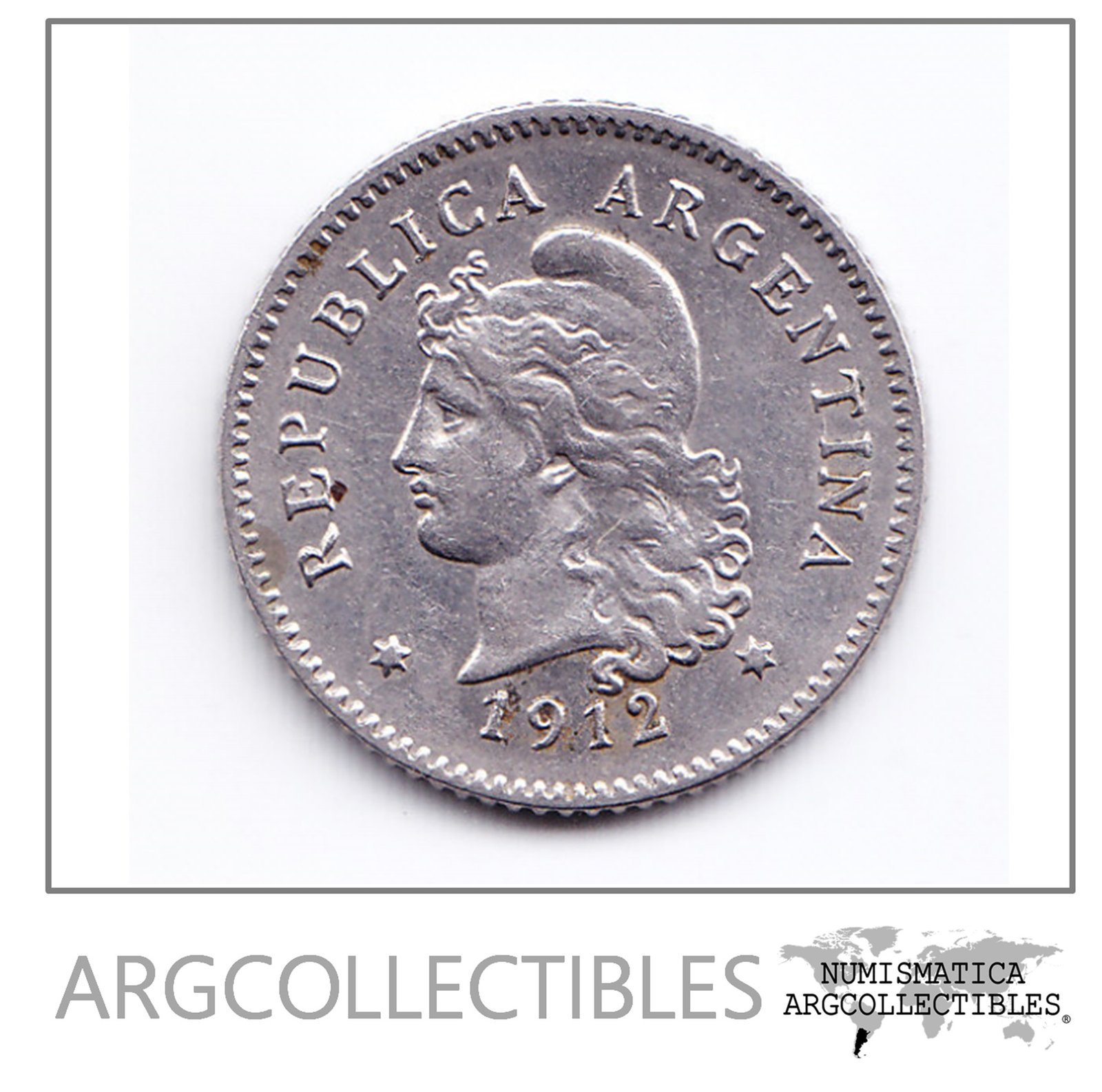Argentina Moneda 10 Centavos Niquel 1912 Moneda Nacional Au