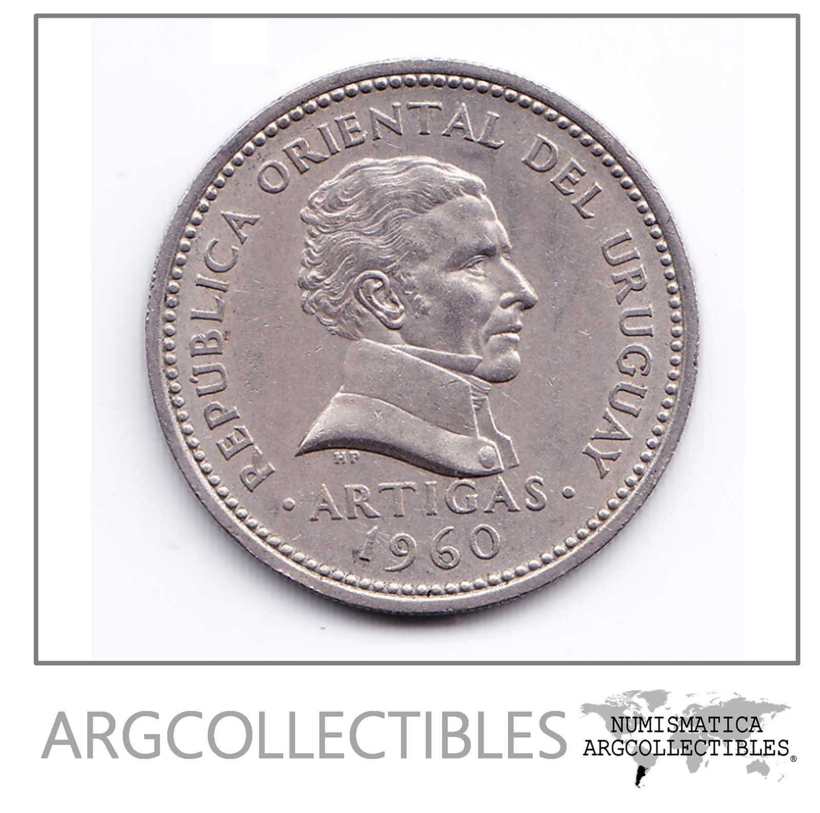 Uruguay Moneda 1 Peso Niquel Año 1960 Artigas Km-42 Au