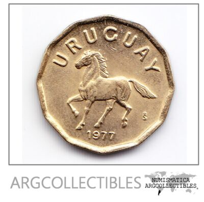 Uruguay Moneda 10 Centesimos Bronce 1977 Caballo Km-66 Au