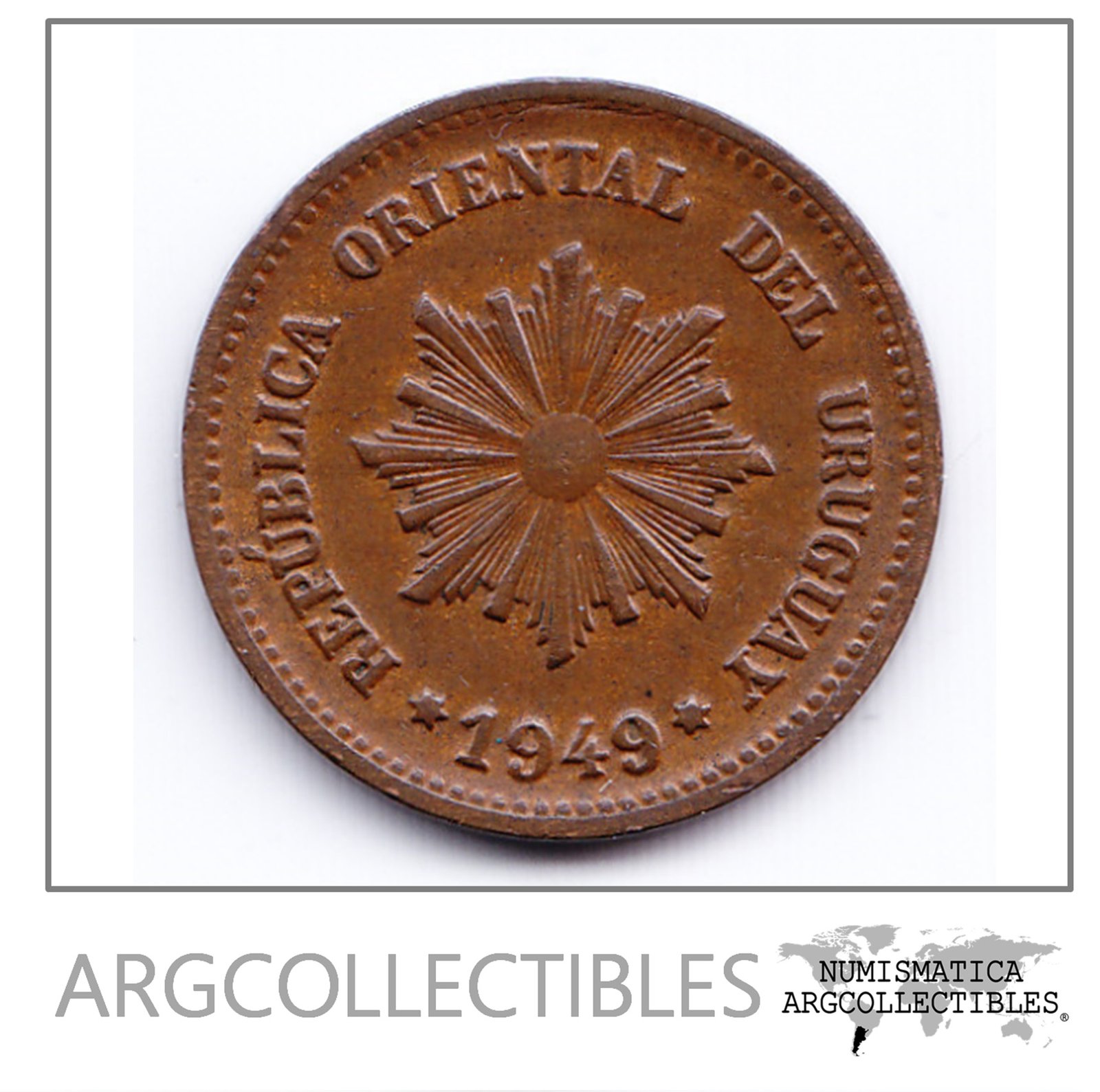 Uruguay Moneda 2 Centesimos Cobre 1949 Km 20a Xf Argcollectibles