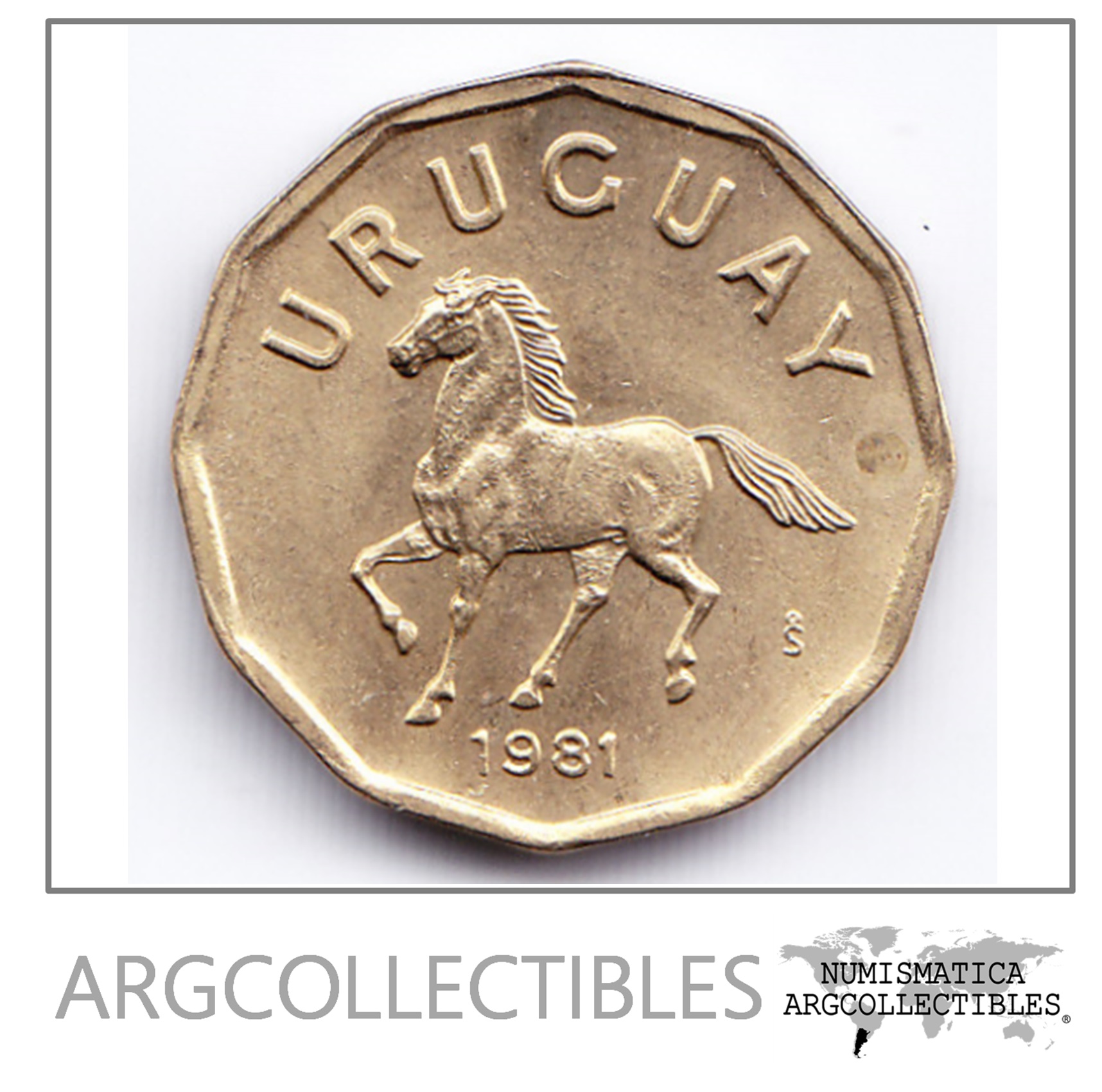 Uruguay Moneda 10 Centesimos Bronce 1981 Caballo Km-66 Au