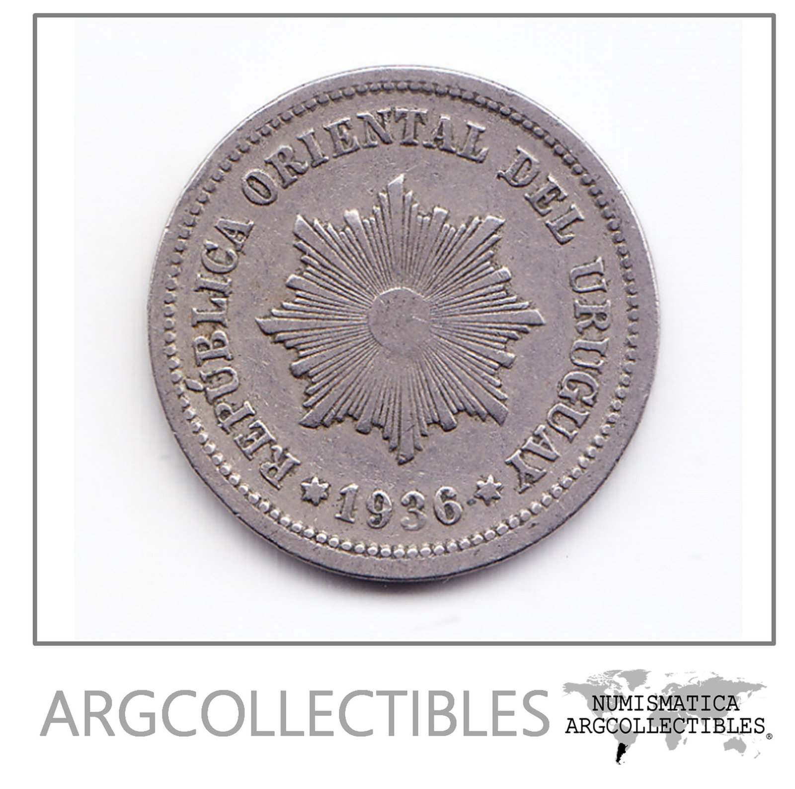 Uruguay Moneda 2 Centesimos Niquel Año 1936 Km-20 Vf