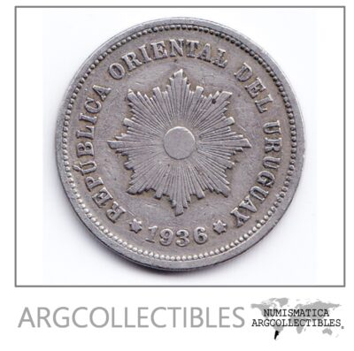 Uruguay Moneda 5 Centesimos Niquel 1936 Km-21 Vf