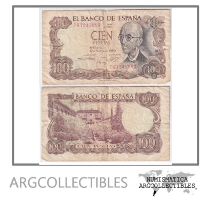España Billete 100 Pesetas Año 1970 Manuel Falla P-152 Vf