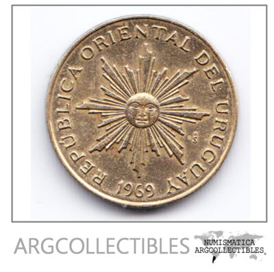 Uruguay Moneda 1 Peso Bronce Aluminio 1969 Km-52 Au