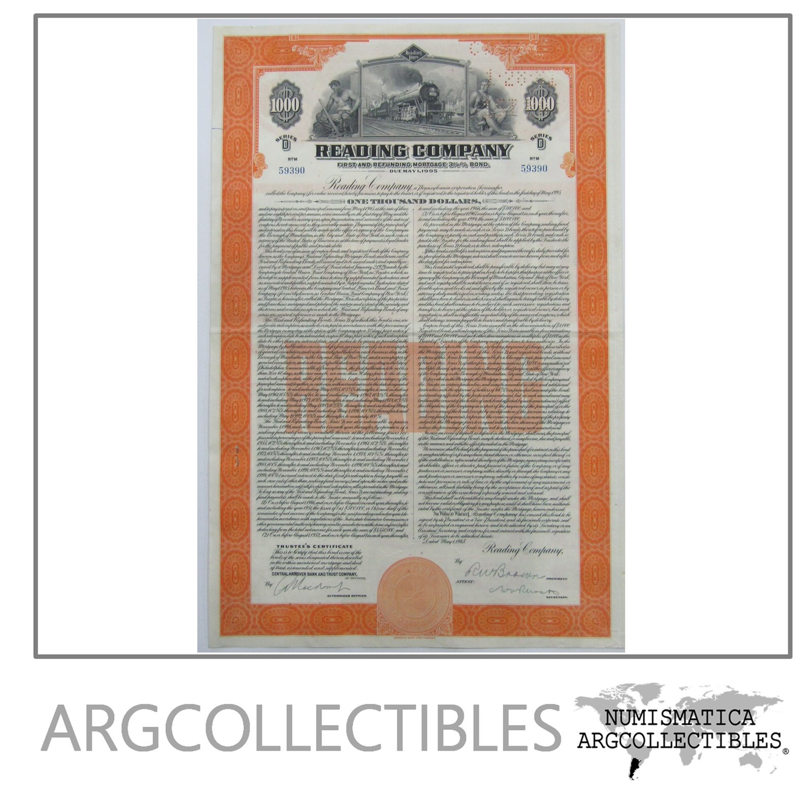 Estados Unidos Usa 1000 Dolares 1945 Accion Ferrocarril Reading Company