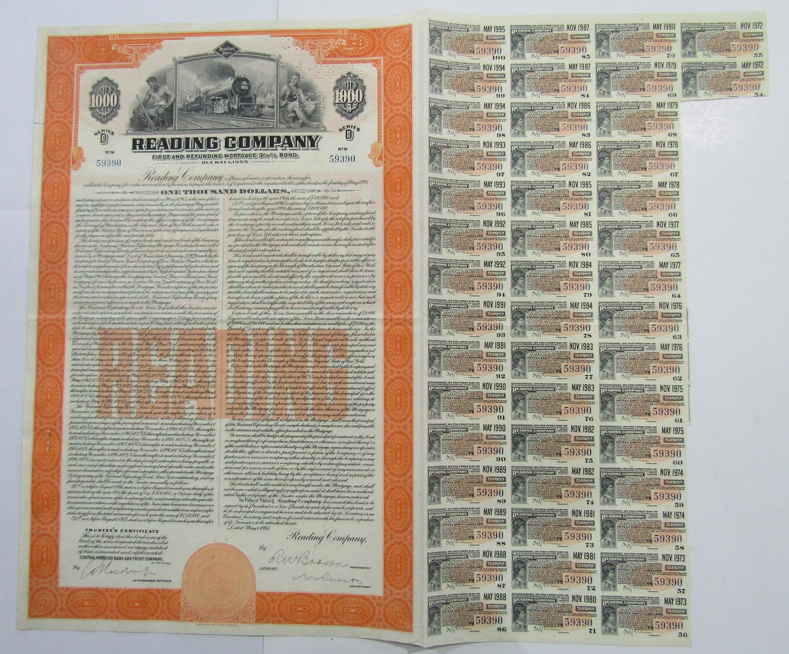 Estados Unidos Usa 1000 Dolares 1945 Accion Ferrocarril Reading Company - Imagen 2