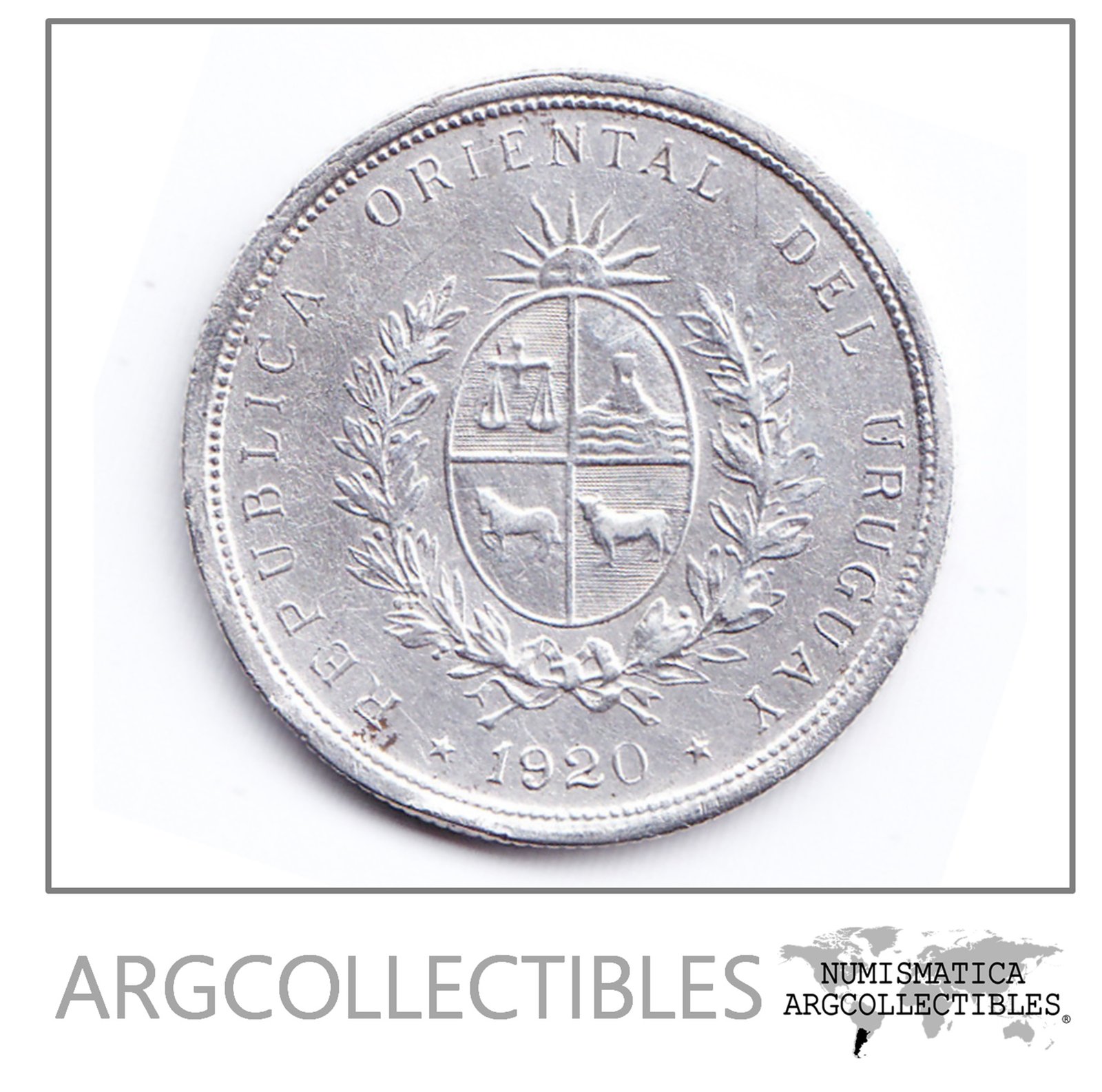 Uruguay Moneda 20 Centesimos Plata Año 1920 Km-24 Xf-