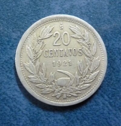 CHILE Moneda 20 Centavos, KM167.1 VF 1921