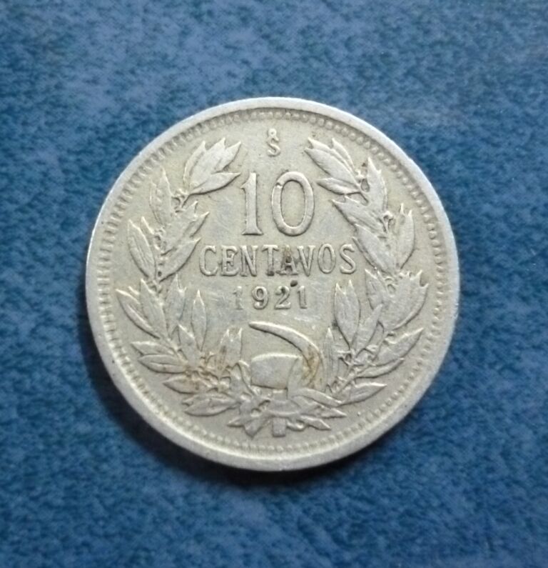 CHILE Moneda 10 Centavos, KM166 VF 1921