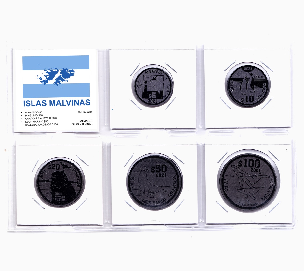 Argentina Nuevo Set de 5 Monedas 2021 Animales de Islas Malvinas UNC - Imagen 4