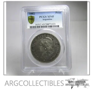 Argentina Moneda de Plata 900, 1 Peso Patacon 1882, KM29 XF45 (PCGS Certificado)