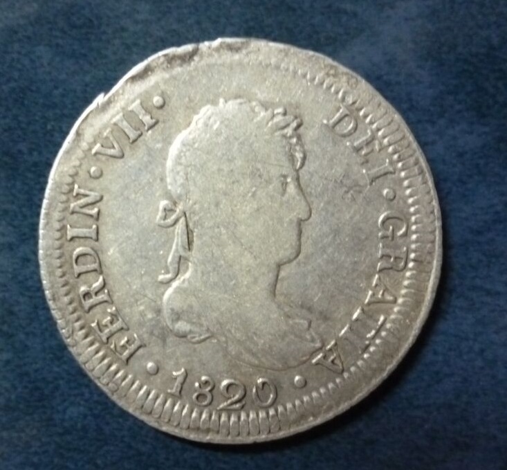 PERU Moneda de Plata 896, 2 Reales, KM115.1 VF- 1820 JP (Fernando VII)