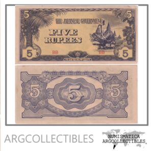 Burma Birmania Mianmar Billete 5 Rupias 1942 1944 P-15b Au