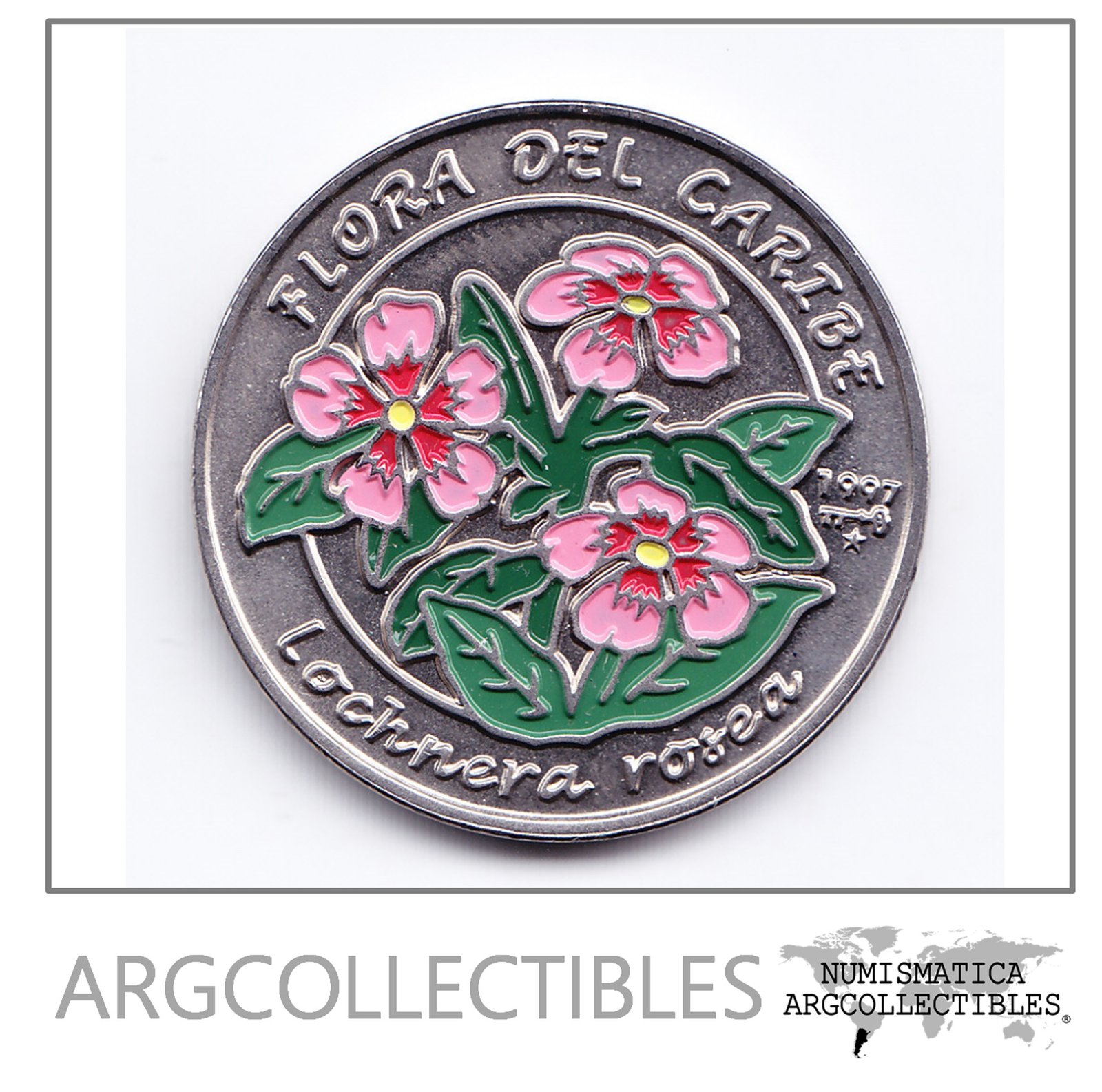 Cuba Moneda 1 Peso Niquel 1997 Flora del Caribe Lochnera Rosea Unc