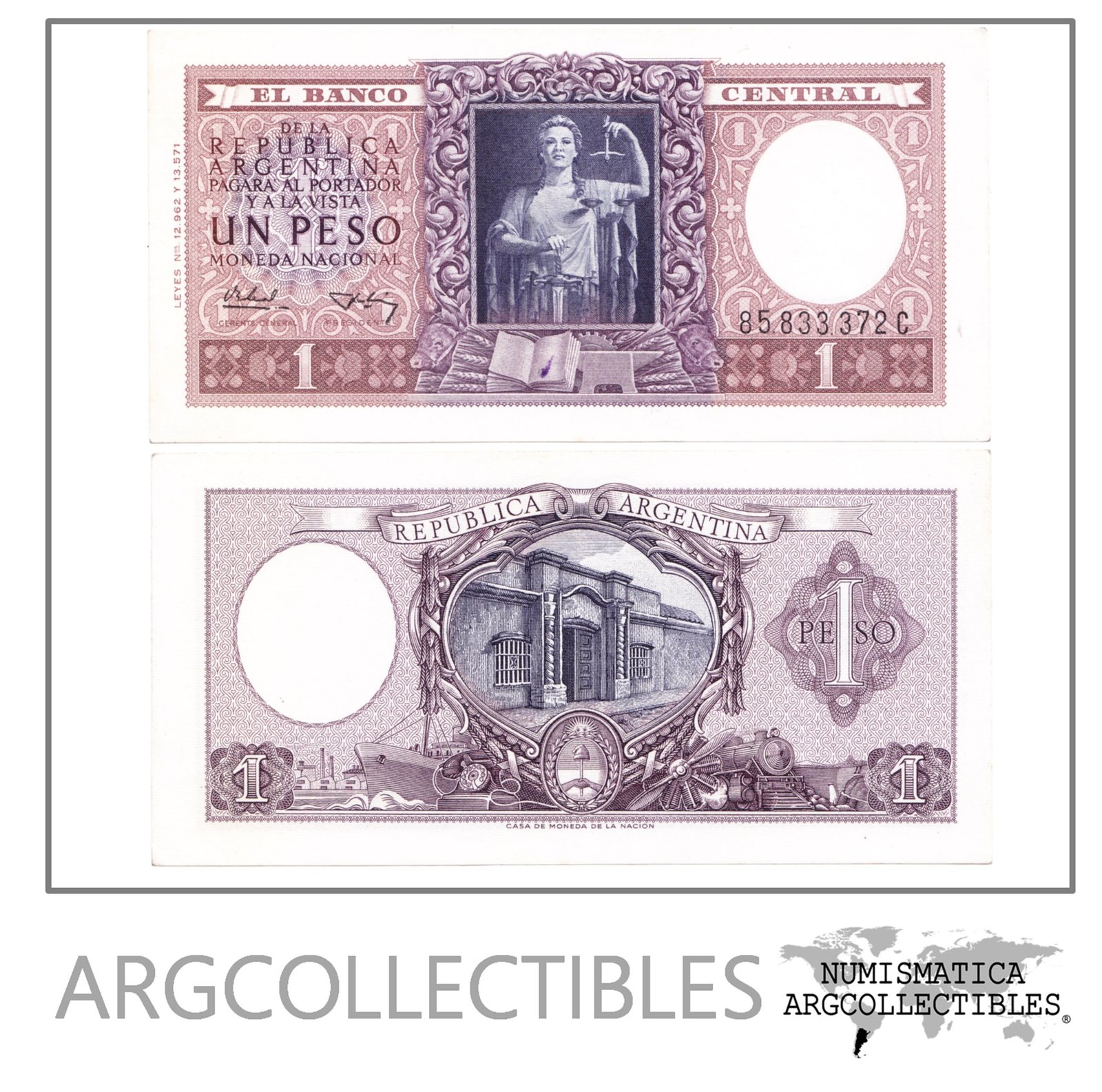 Argentina Billete 1 Peso 1955 P-263a/BOT-1915 XF+ (Serie C)