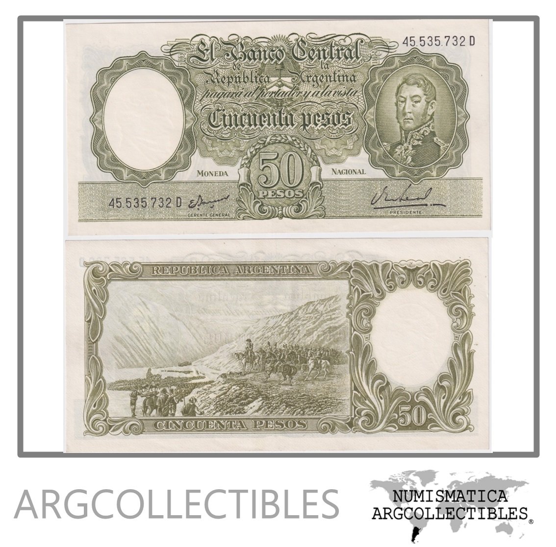 Argentina Billete 50 Pesos P-276/BOT-2028 XF+ 1969 Serie D
