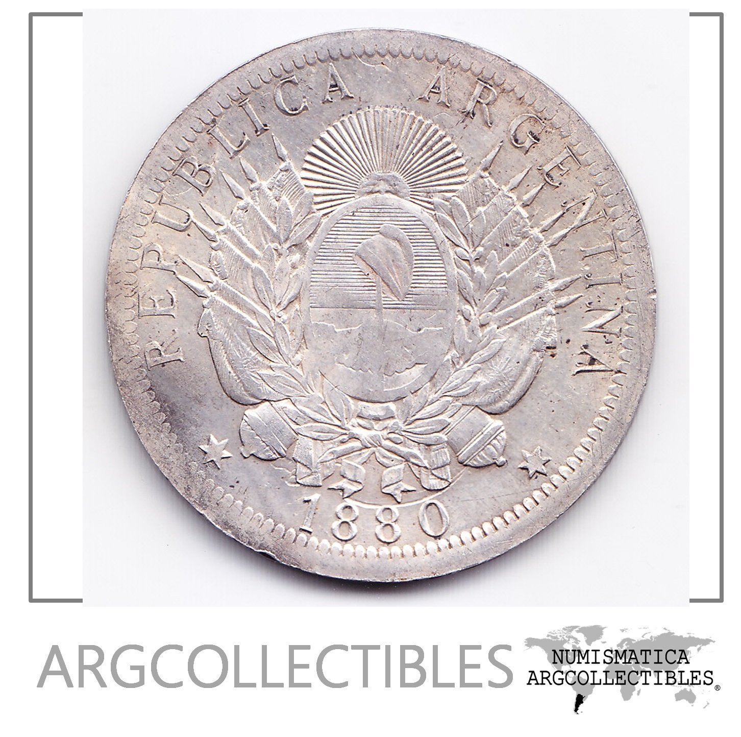 Argentina Moneda de Plata 1 Peso 1880 Patacon Ensayo PN-20 CJ-33