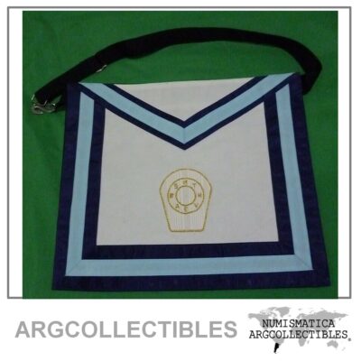Delantal Masonico (Apron) Ornamenta Blanco, Azul y Negro Con Su Correa