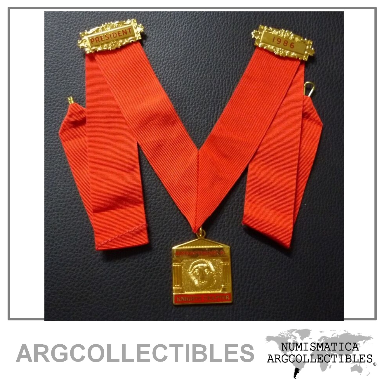 Inglaterra Medalla Masonica Northamptonshire 40 Knights Chapter 1986 (Presidente)