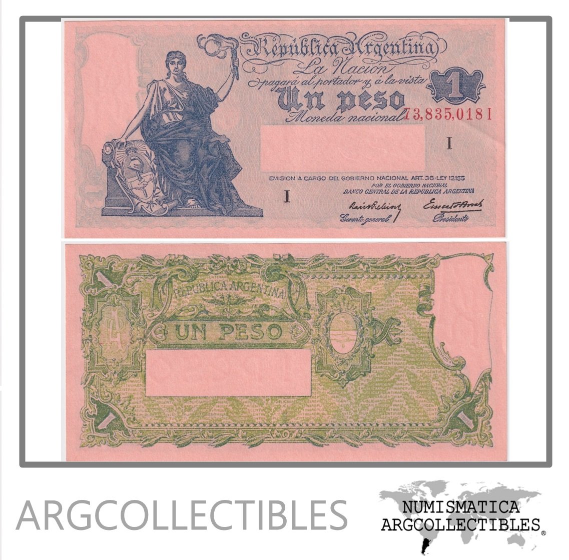 Argentina Billete 1 Peso 1943 P-251a/Bot-1823 XF+ Serie I