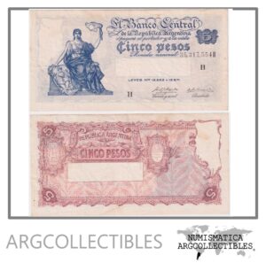 Argentina Billete 5 Pesos 1957 P-264d/BOT-1872a Vf+ (Serie H)