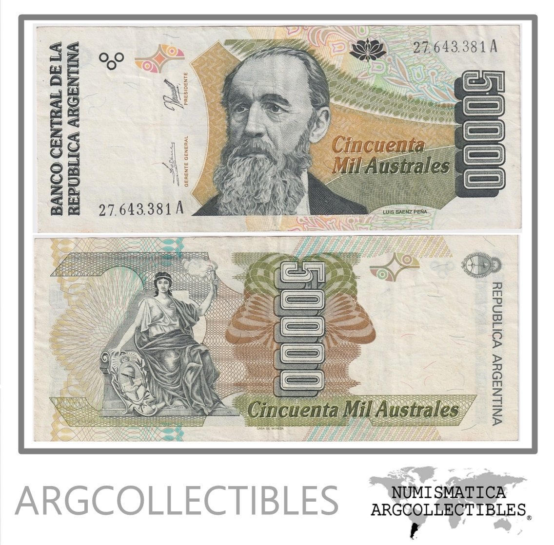 Argentina Billete 50.000 Australes 1990 P-335 BOT-2887 XF (SERIE A)