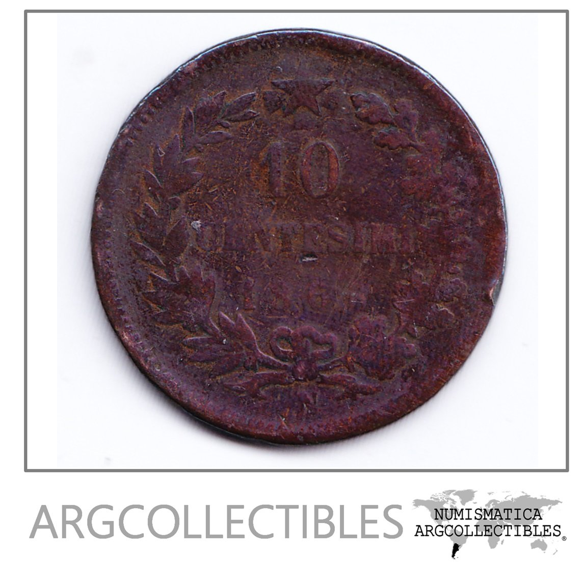 Italia Moneda 10 Centesimos Cobre 1866 N Km-11.4 Condicion F