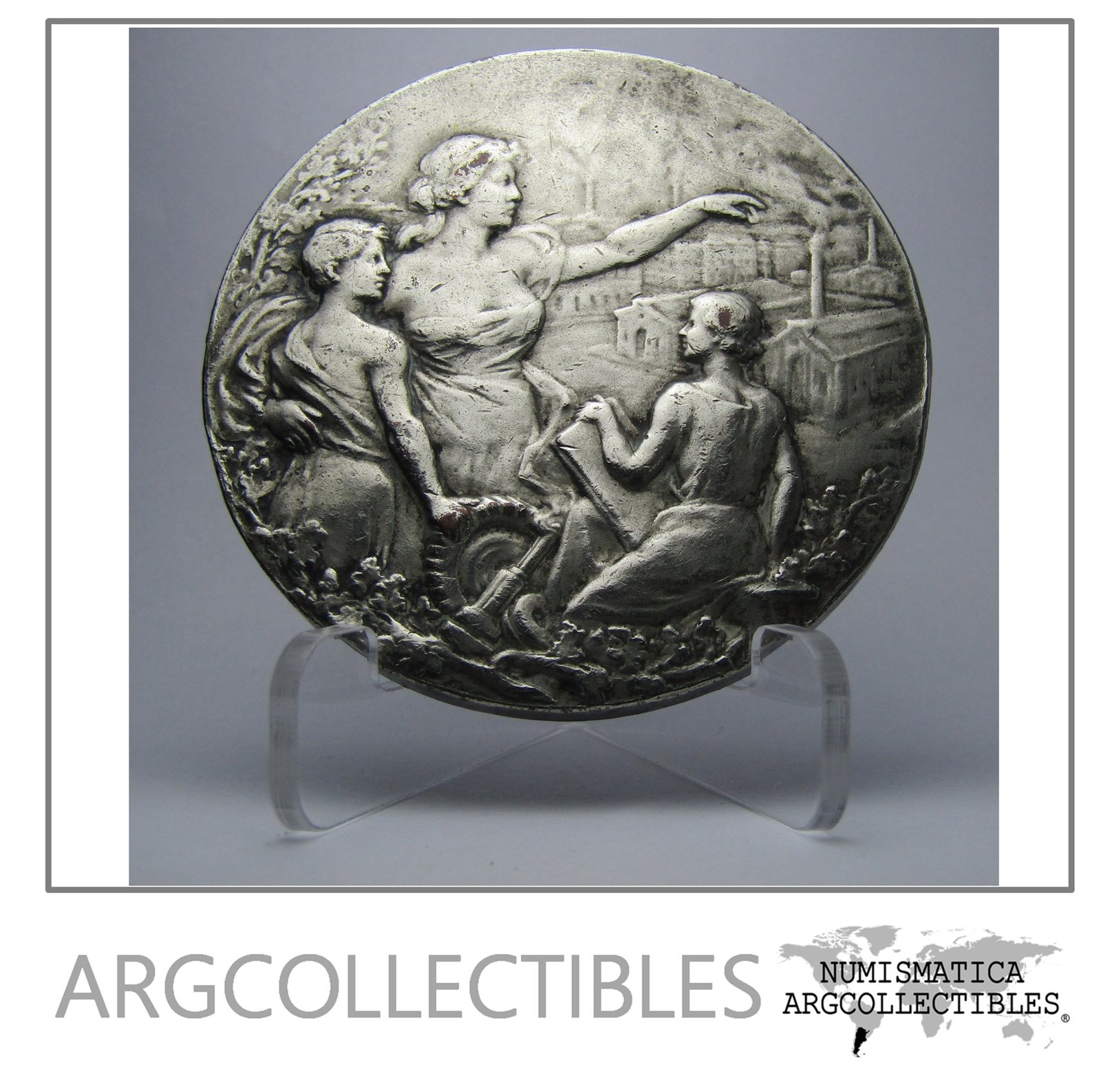 Argentina Medalla Santa Fe Cobre 1909 Escuela Industrial Arte Noveau