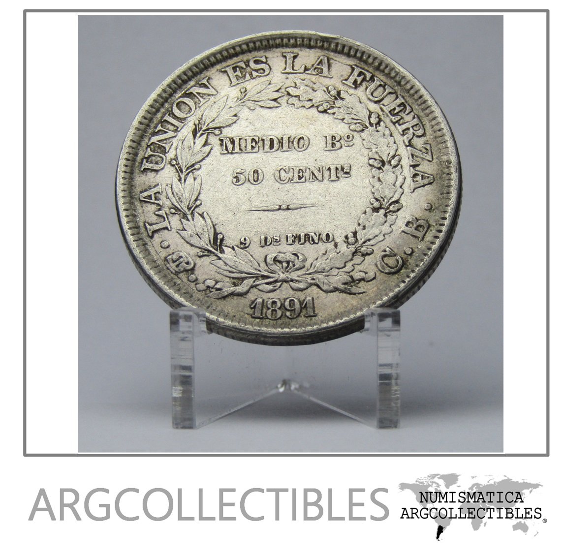 Bolivia Moneda 50 Centavos Plata 1891 Medio Boliviano Vf