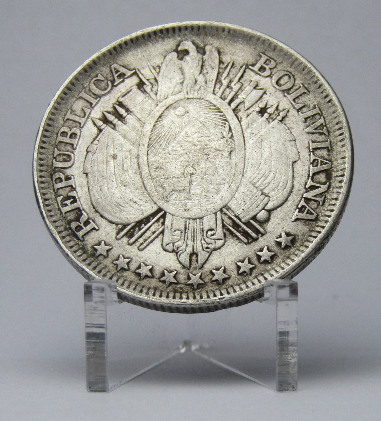 Bolivia Moneda 50 Centavos Plata 1891 Medio Boliviano Vf - Imagen 2