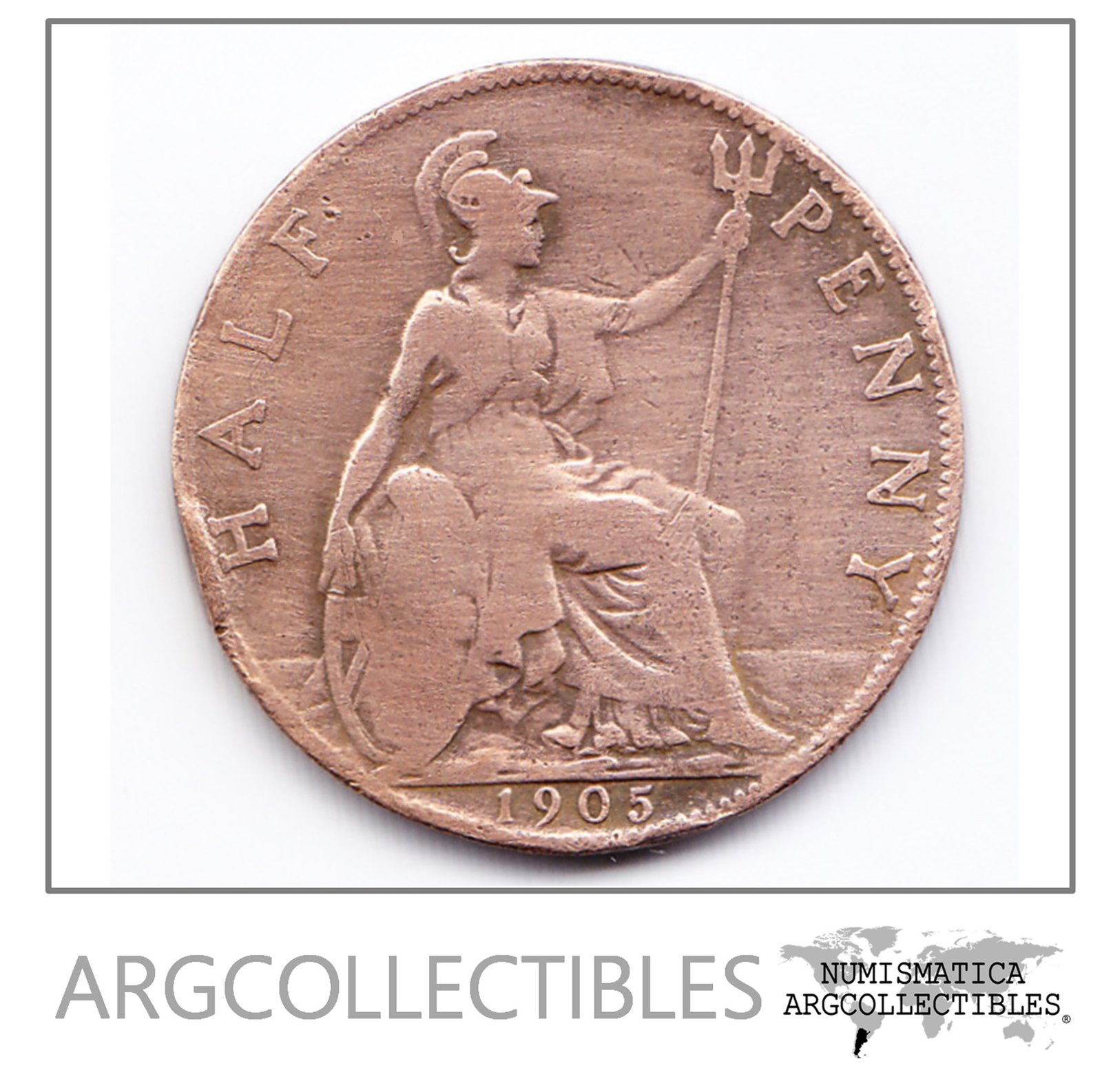 Inglaterra Moneda 1/2 Penny Bronce 1905 Eduardo VII F+