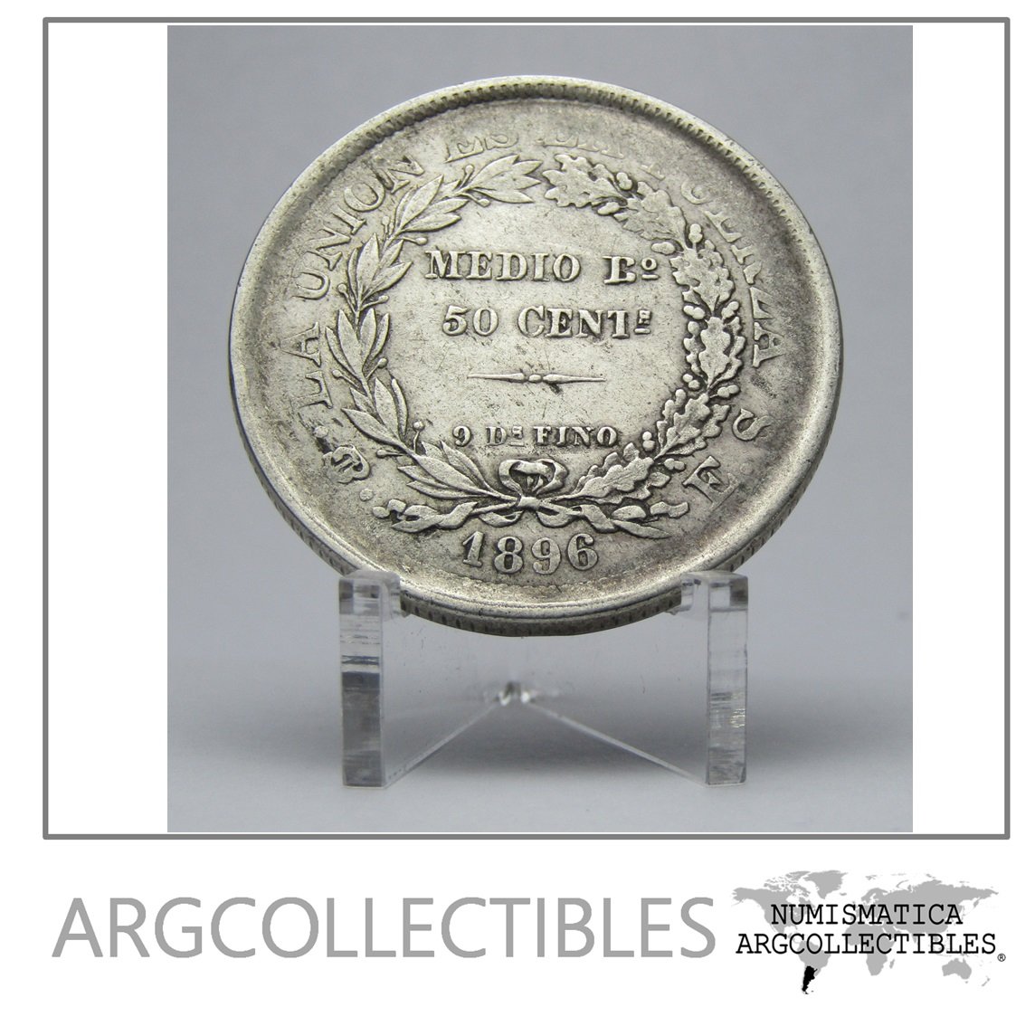 Bolivia Moneda 50 Centavos Plata 1896 Medio Boliviano Vf