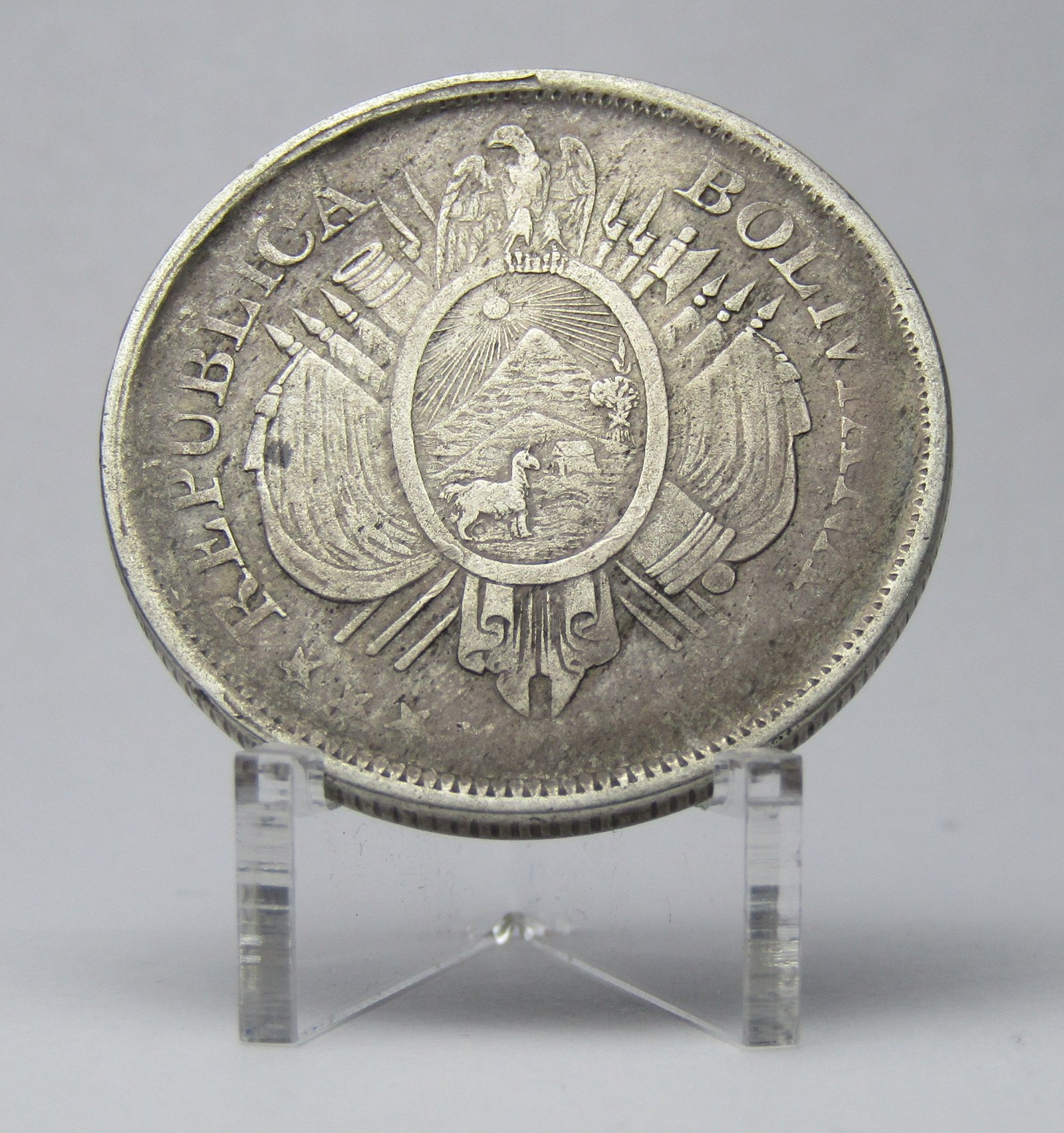Bolivia Moneda 50 Centavos Plata 1896 Medio Boliviano Vf - Imagen 2