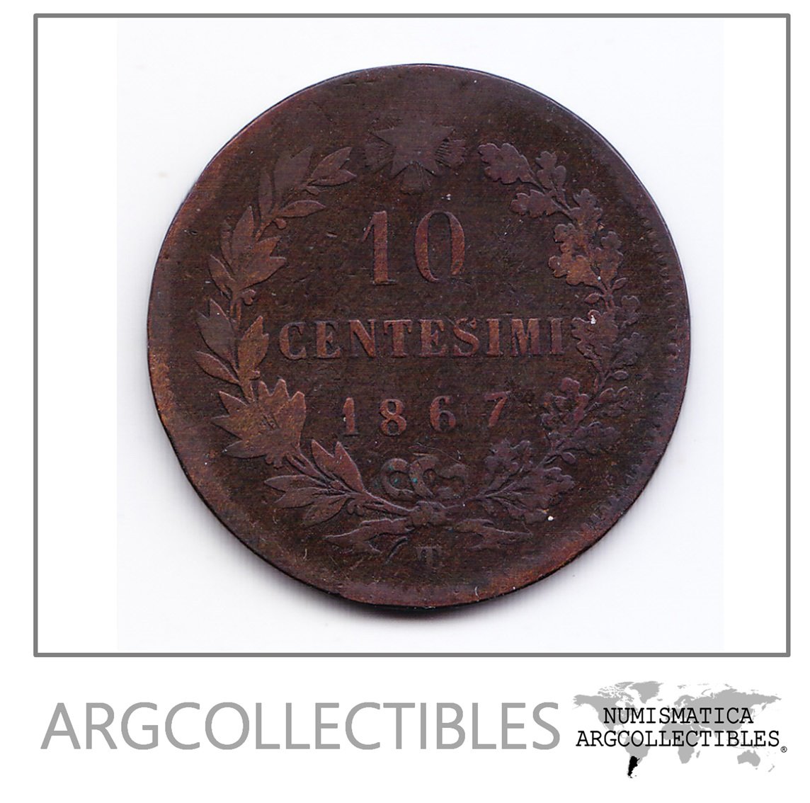 Italia Moneda 10 Centesimos Cobre Año 1867 T Km-11.6 F+