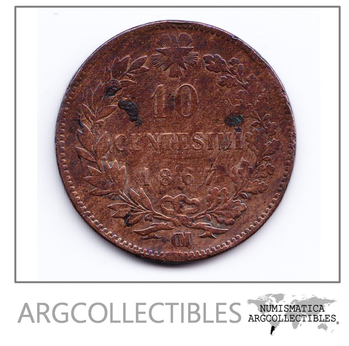 Italia Moneda 10 Centesimos Cobre Año 1867 OM Km-11.5 F+