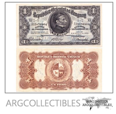 Uruguay Billete 1 Peso Año 1914 (1923) P-9d Condicion Xf-