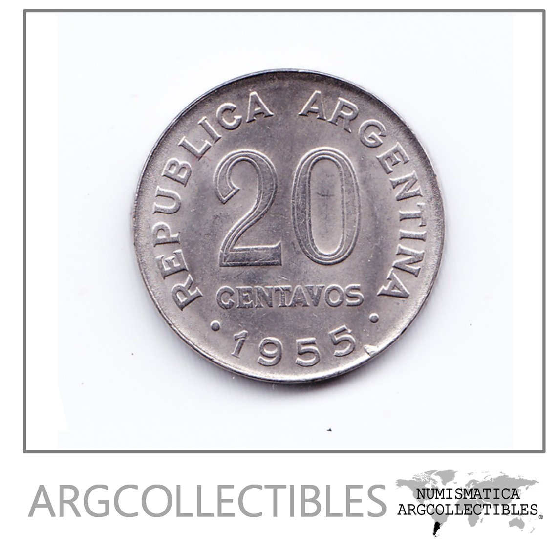 Argentina Moneda 20 Centavos Acero Enchapado 1955 Mn-245 Au