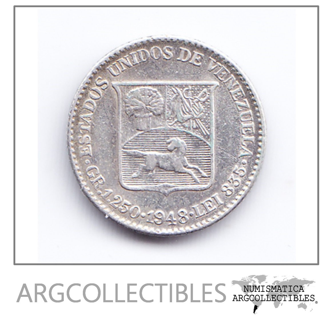 Venezuela Moneda 25 Centimos Plata 1948 Km-20 Condicion Xf+