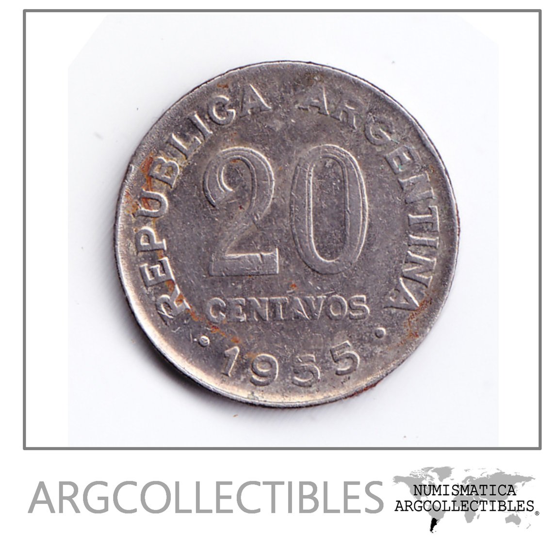 Argentina Moneda 20 Centavos Acero Enchapado 1955 Mn-245 Vf+ Xf