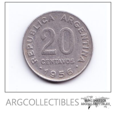Argentina Moneda 20 Centavos Acero 1956 Mn-246 Vf+ Xf