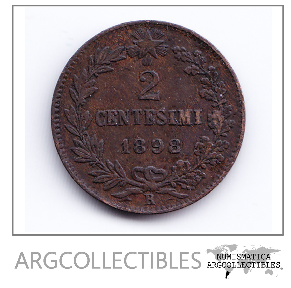 Italia Moneda 2 Centesimos Cobre 1898 Km-30 Condicion Vf