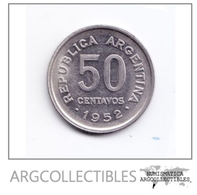 Argentina Moneda 50 Centavos Acero Enchapado 1952 Mn-247 Vf+