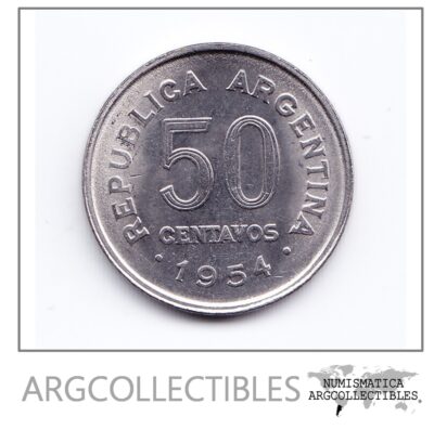 Argentina Moneda 50 Centavos Acero Enchapado 1954 Mn-249 Au