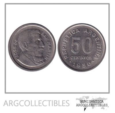 Argentina Moneda 50 Centavos Acero Enchapado 1956 Mn-251 Xf