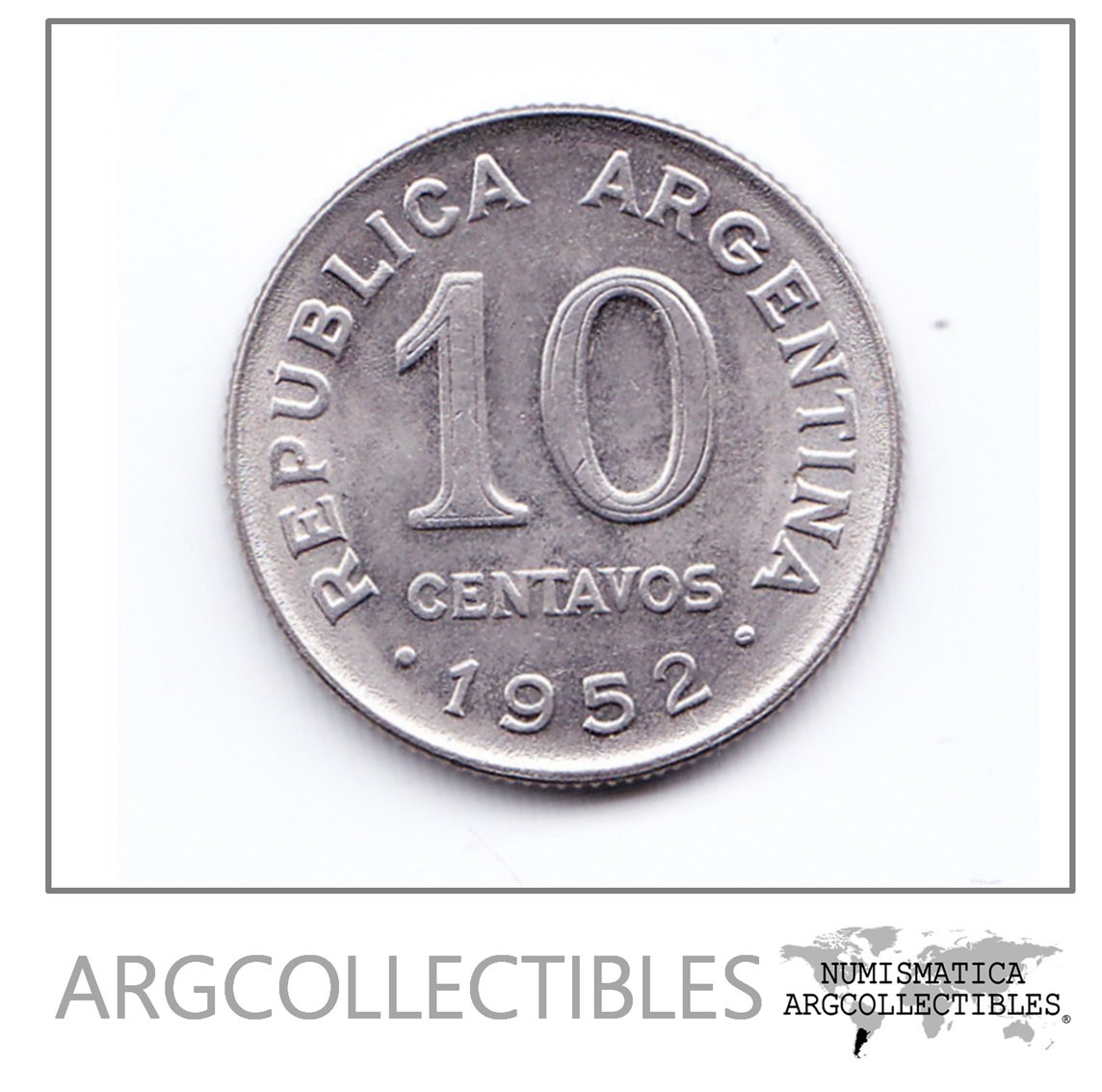 Argentina Moneda 10 Centavos Cuproniquel 1952 San Martin Mn-233 Au